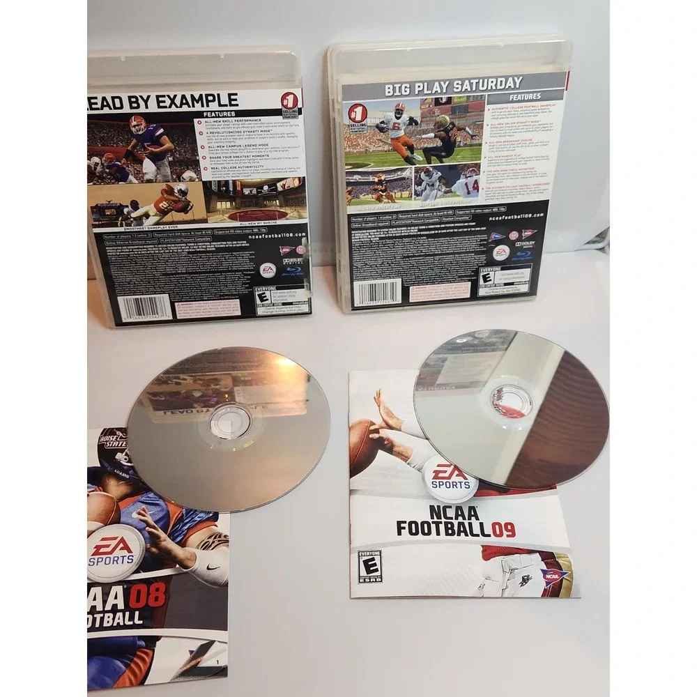 Lot NCAA Football 08 & NCAA 09 PlayStation 3 PS3 Complete In Box With Manuals